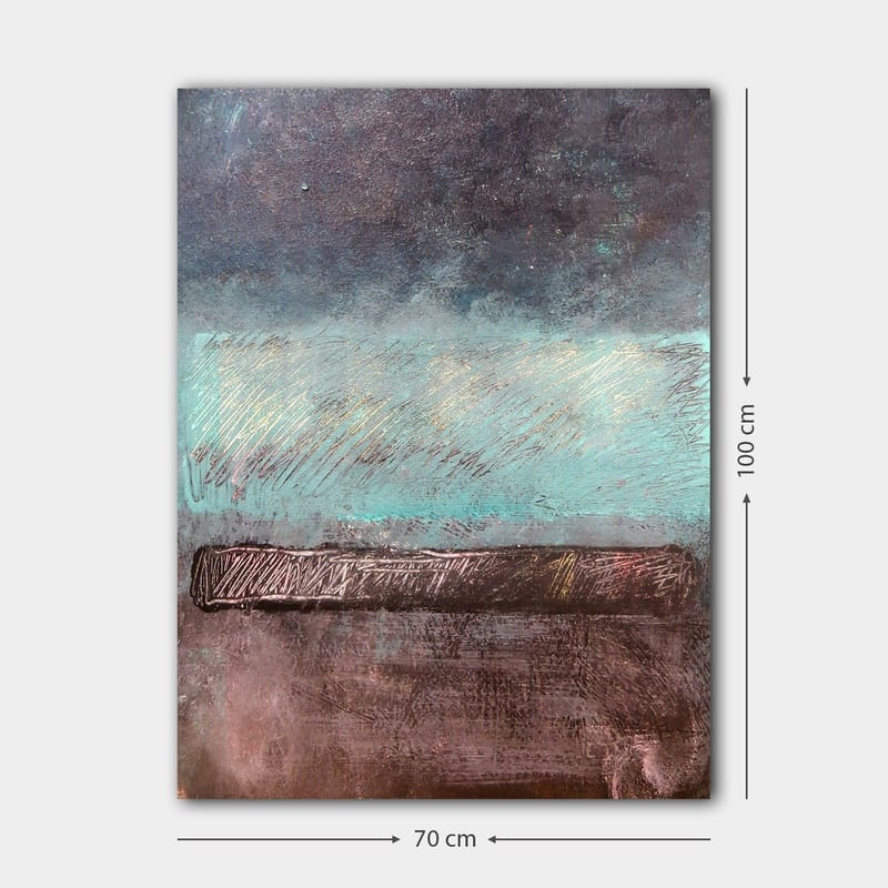 Canvas taulu 70x100 cm - Abstrakti maisema ja horisontti hillityissä väreissä - Turkoosi / Tummanruskea / Harmaa - Sisustustuotteet - Taulu & taide - Canvas-taulu