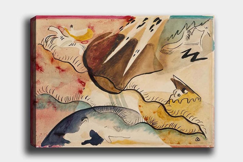 Canvas taulu 70x100 cm - Abstrakti maisema orgaanisilla muodoilla ja värikkäillä elementeillä, Ruskea / Sininen / Keltainen