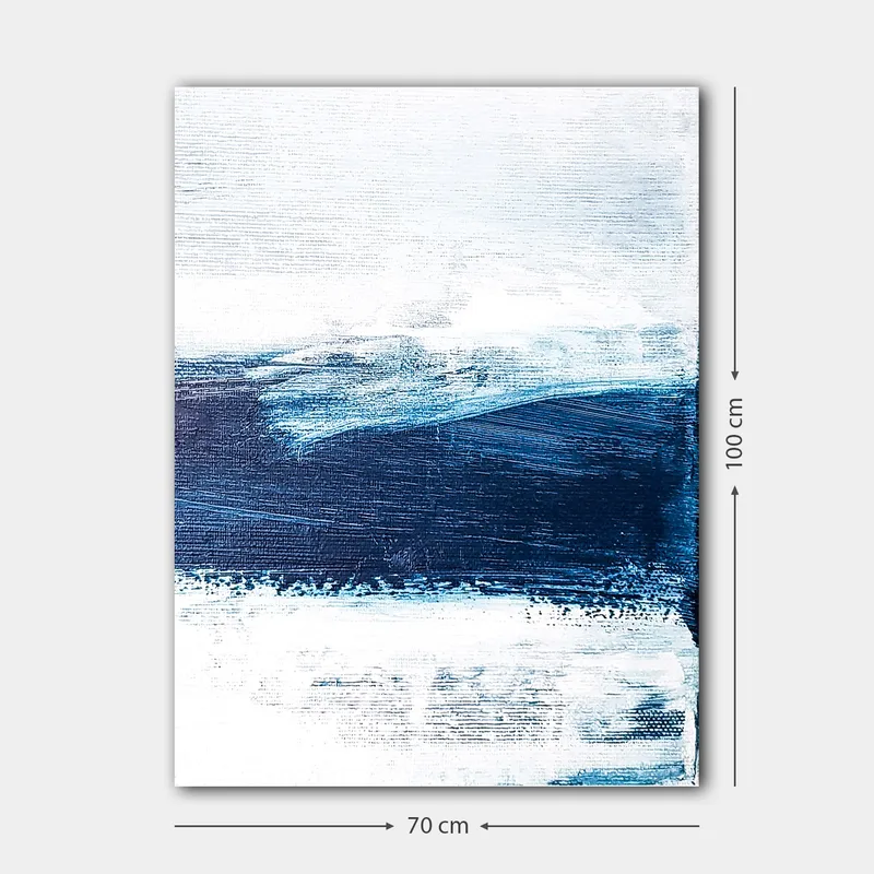 Canvas taulu 70x100 cm - Abstrakti maisema sinisen ja valkoisen sävyillä, jotka luovat syvyyden ja liikkeen tunteen - Tummansininen / Vaaleansininen / Valkoinen - Sisustustuotteet - Taulu & taide - Canvas-taulu