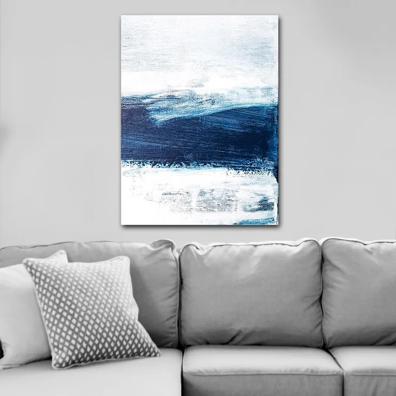 Canvas taulu 70x100 cm - Abstrakti maisema sinisen ja valkoisen sävyillä, jotka luovat syvyyden ja liikkeen tunteen - Tummansininen / Vaaleansininen / Valkoinen - Sisustustuotteet - Taulu & taide - Canvas-taulu