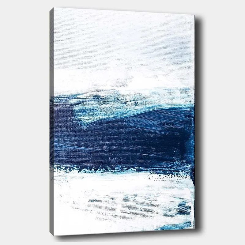 Canvas taulu 70x100 cm - Abstrakti maisema sinisen ja valkoisen sävyillä, jotka luovat syvyyden ja liikkeen tunteen, Tummansininen / Vaaleansininen / Valkoinen