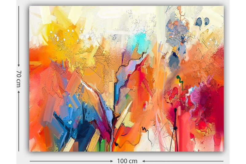Canvas taulu 70x100 cm - Abstrakti maisema värikkäillä muodoilla ja dynaamisilla viivoilla - Oranssi / Keltainen / Sininen - Sisustustuotteet - Taulu & taide - Canvas-taulu
