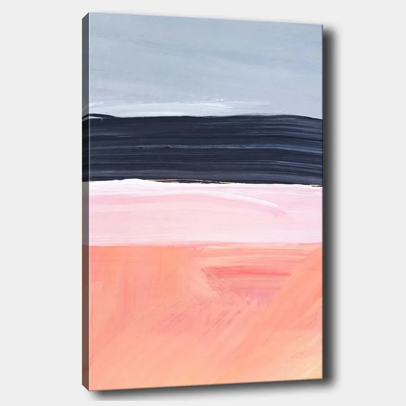 Canvas taulu 70x100 cm - Abstrakti maisema vaakasuorilla väriraidoilla pehmeissä sävyissä, Harmaa / Musta / Vaaleanpunainen