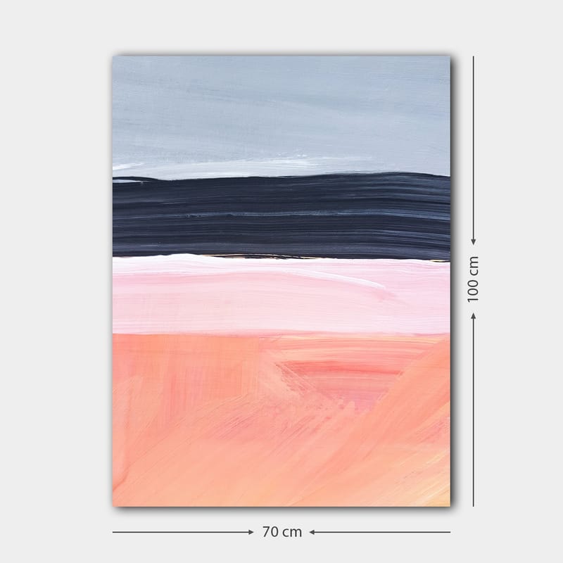 Canvas taulu 70x100 cm - Abstrakti maisema vaakasuorilla väriraidoilla pehmeissä sävyissä - Harmaa / Musta / Vaaleanpunainen - Sisustustuotteet - Taulu & taide - Canvas-taulu