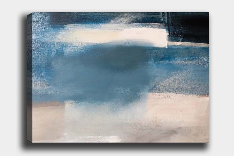 Canvas taulu 70x100 cm - Abstrakti maisema pehmeillä sinisillä sävyillä ja kirkkailla elementeillä, Tummansininen / Vaaleansininen / Valkoinen
