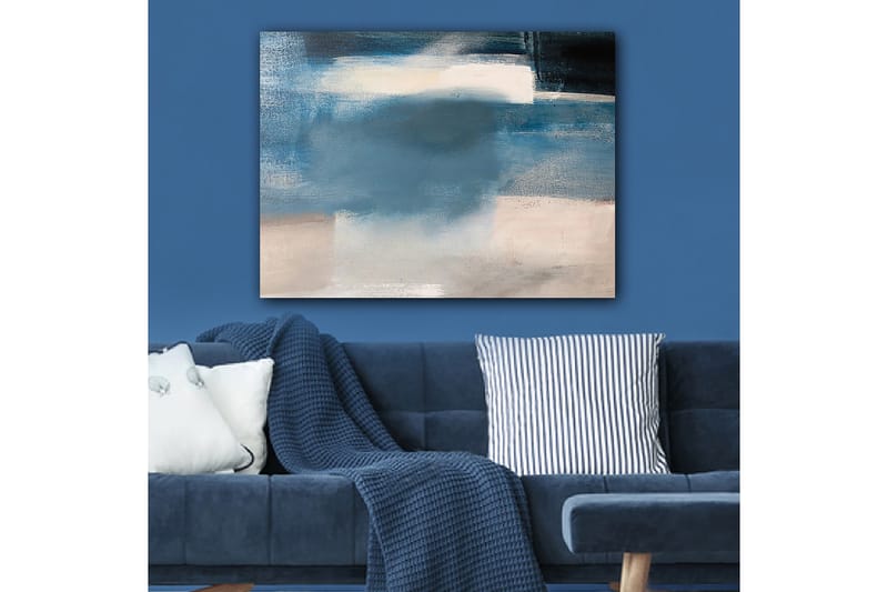 Canvas taulu 70x100 cm - Abstrakti maisema pehmeillä sinisillä sävyillä ja kirkkailla elementeillä - Tummansininen / Vaaleansininen / Valkoinen - Sisustustuotteet - Taulu & taide - Canvas-taulu