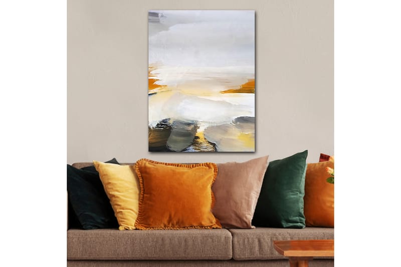 Canvas taulu 70x100 cm - Abstrakti maisema pehmeillä värisiirtymillä ja kirkkailla sävyillä, Harmaa / Valkoinen / Keltainen