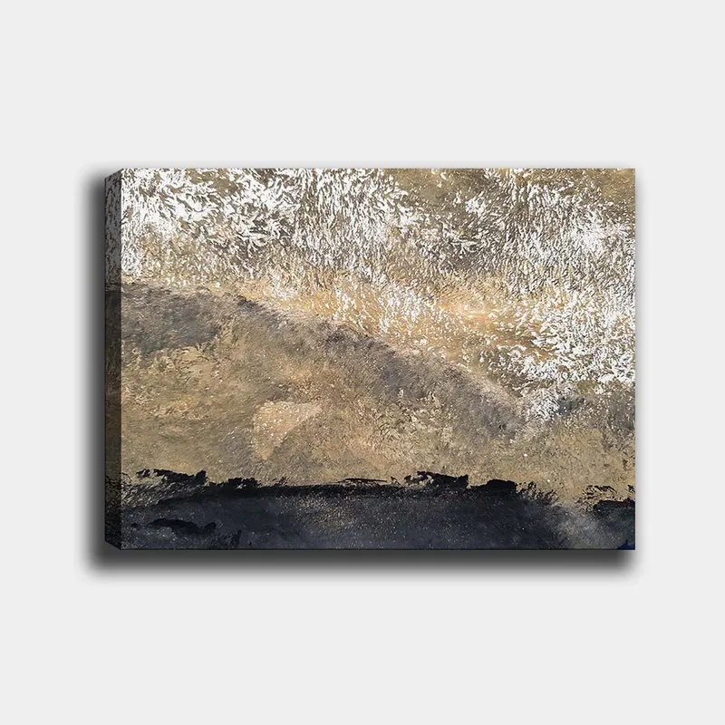 Canvas taulu 70x100 cm - Abstrakti maisema pehmeillä muodoilla ja tekstuureilla maanläheisissä sävyissä, Kulta / Musta / Beige