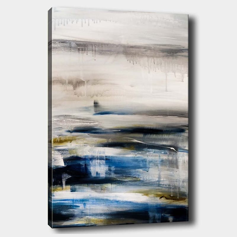 Canvas taulu 70x100 cm - Abstrakti maisema pehmeillä sinisen ja harmaan värisiirtymillä, Sininen / Harmaa / Beige