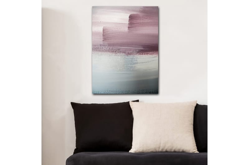 Canvas taulu 70x100 cm - Abstrakti maisema pehmeillä vaaleanpunaisen ja sinisen sävyillä, Vaaleanpunainen / Sininen / Harmaa