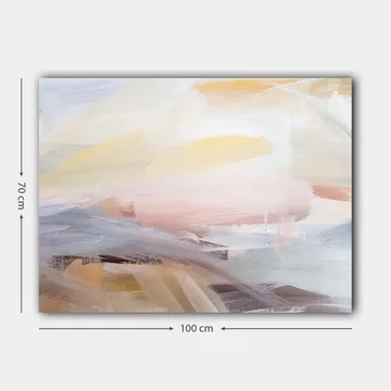 Canvas taulu 70x100 cm - Abstrakti maisema pehmeillä värisiirtymillä, jotka luovat rauhallisen ja harmonisen tunnelman - Vaaleanpunainen / Vaaleankeltainen / Vaaleansininen - Sisustustuotteet - Taulu & taide - Canvas-taulu