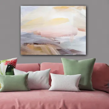Canvas taulu 70x100 cm - Abstrakti maisema pehmeillä värisiirtymillä, jotka luovat rauhallisen ja harmonisen tunnelman - Vaaleanpunainen / Vaaleankeltainen / Vaaleansininen - Sisustustuotteet - Taulu & taide - Canvas-taulu