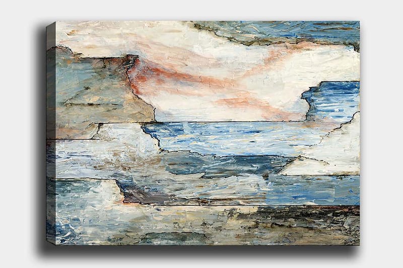 Canvas taulu 70x100 cm - Abstrakti maisema pehmeillä viivoilla ja harmonisilla värisiirtymillä, jotka kuvaavat merta ja taivasta, Sininen / Harmaa / Valkoinen