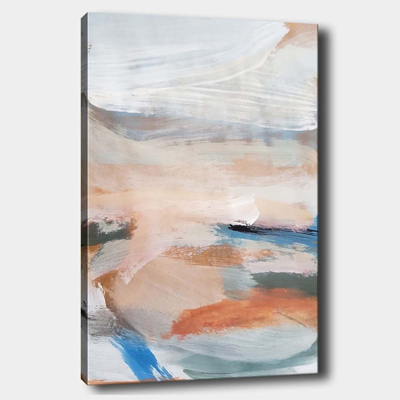 Canvas taulu 70x100 cm - Abstrakti maisema pehmeillä värisiirtymillä, jotka luovat rauhallisen tunnelman, Vaaleansininen / Terrakotta / Vihreä