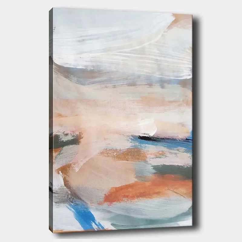 Canvas taulu 70x100 cm - Abstrakti maisema pehmeillä värisiirtymillä, jotka luovat rauhallisen tunnelman, Vaaleansininen / Terrakotta / Vihreä