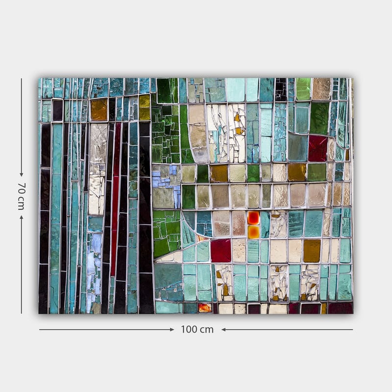 Canvas taulu 70x100 cm - Abstrakti mosaiikki geometrisilla muodoilla eri vihreän ja sinisen sävyissä - Turkoosi / Vihreä / Punainen - Sisustustuotteet - Taulu & taide - Canvas-taulu