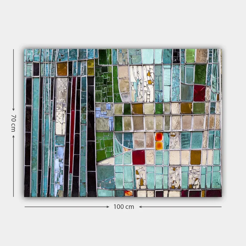 Canvas taulu 70x100 cm - Abstrakti mosaiikki geometrisilla muodoilla eri vihreän ja sinisen sävyissä - Turkoosi / Vihreä / Punainen - Sisustustuotteet - Taulu & taide - Canvas-taulu