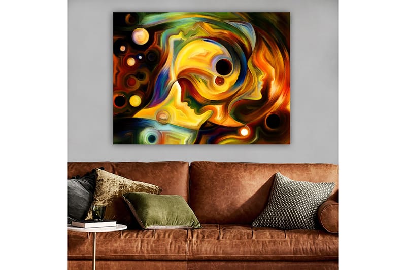 Canvas taulu 70x100 cm - Abstrakti muotokuva kahdesta kasvosta yhdistettynä värikkääseen sommitelmaan - Kulta / Punainen / Musta - Sisustustuotteet - Taulu & taide - Canvas-taulu
