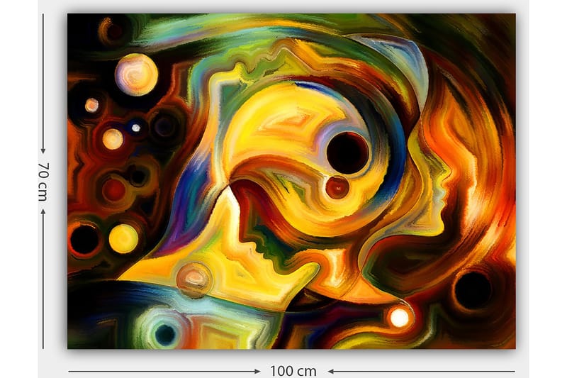 Canvas taulu 70x100 cm - Abstrakti muotokuva kahdesta kasvosta yhdistettynä värikkääseen sommitelmaan - Kulta / Punainen / Musta - Sisustustuotteet - Taulu & taide - Canvas-taulu