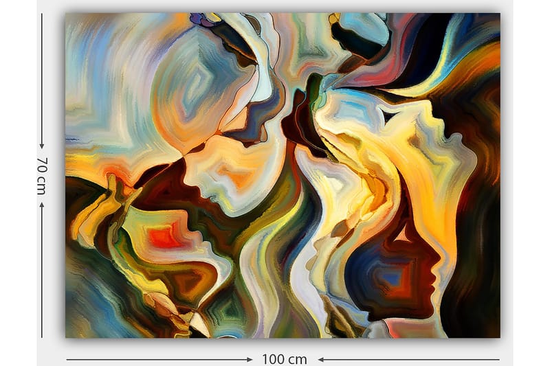 Canvas taulu 70x100 cm - Abstrakti muotokuva kasvoista, jotka sulautuvat dynaamiseksi sommitelmaksi - Kulta / Tummanvihreä / Punainen - Sisustustuotteet - Taulu & taide - Canvas-taulu