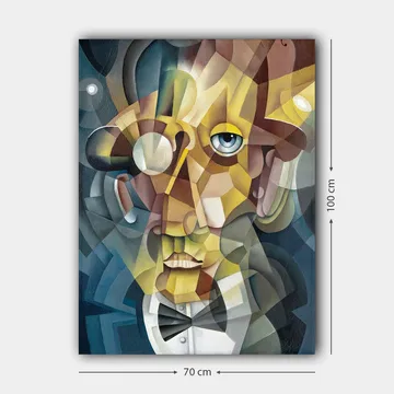 Canvas taulu 70x100 cm - Abstrakti muotokuva miehestä, jolla on elegantti puku ja ilmeikäs ilme - Kulta / Sininen / Beige - Sisustustuotteet - Taulu & taide - Canvas-taulu
