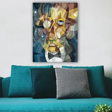 Canvas taulu 70x100 cm - Abstrakti muotokuva miehestä, jolla on elegantti puku ja ilmeikäs ilme - Kulta / Sininen / Beige - Sisustustuotteet - Taulu & taide - Canvas-taulu