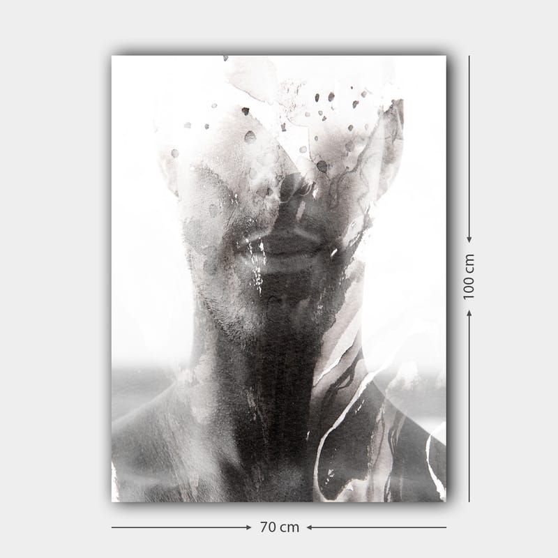 Canvas taulu 70x100 cm - Abstrakti muotokuva miehestä, jonka sumeat ja virtaavat linjat luovat unenomaisen tunnelman - Musta / Harmaa / Valkoinen - Sisustustuotteet - Taulu & taide - Canvas-taulu