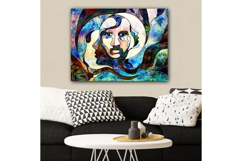 Canvas taulu 70x100 cm - Abstrakti muotokuva naisesta soljuvin linjoin ja värein - Sininen / Vihreä / Punainen - Sisustustuotteet - Taulu & taide - Canvas-taulu