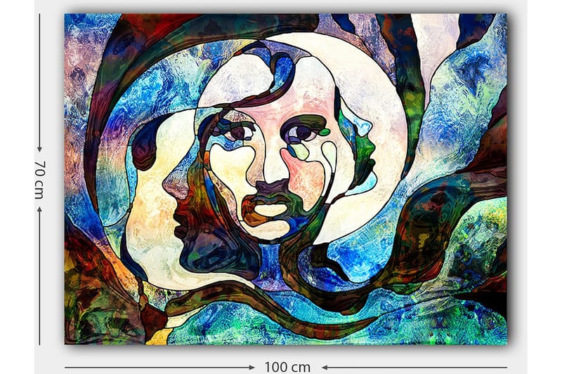 Canvas taulu 70x100 cm - Abstrakti muotokuva naisesta soljuvin linjoin ja värein - Sininen / Vihreä / Punainen - Sisustustuotteet - Taulu & taide - Canvas-taulu