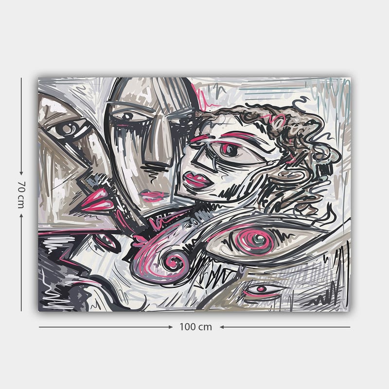 Canvas taulu 70x100 cm - Abstrakti muotokuva tunteellisista kasvoista - Harmaa / Vaaleanpunainen / Musta - Sisustustuotteet - Taulu & taide - Canvas-taulu