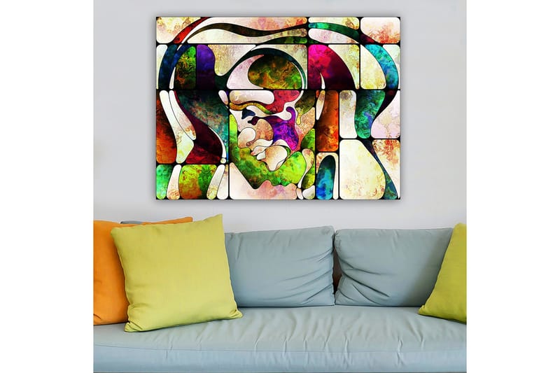 Canvas taulu 70x100 cm - Abstrakti muotokuva värikkäillä muodoilla ja viivoilla - Vihreä / Punainen / Violetti - Sisustustuotteet - Taulu & taide - Canvas-taulu