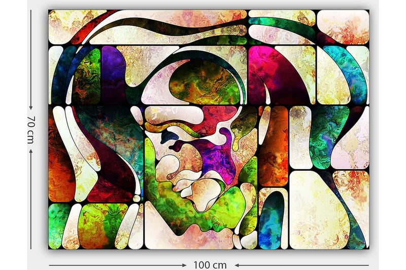 Canvas taulu 70x100 cm - Abstrakti muotokuva värikkäillä muodoilla ja viivoilla - Vihreä / Punainen / Violetti - Sisustustuotteet - Taulu & taide - Canvas-taulu