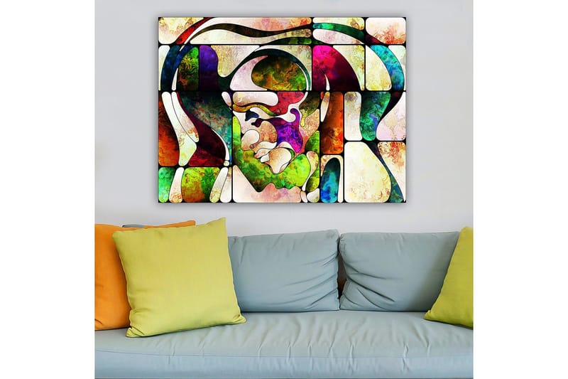 Canvas taulu 70x100 cm - Abstrakti muotokuva värikkäillä muodoilla ja viivoilla - Vihreä / Punainen / Violetti - Sisustustuotteet - Taulu & taide - Canvas-taulu