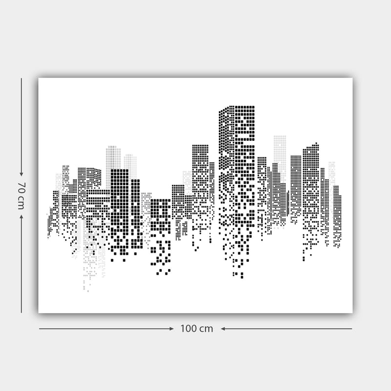 Canvas taulu 70x100 cm - Abstrakti mustavalkoinen kaupunkikuva pikselikuviolla - Musta / Valkoinen / Harmaa - Sisustustuotteet - Taulu & taide - Canvas-taulu