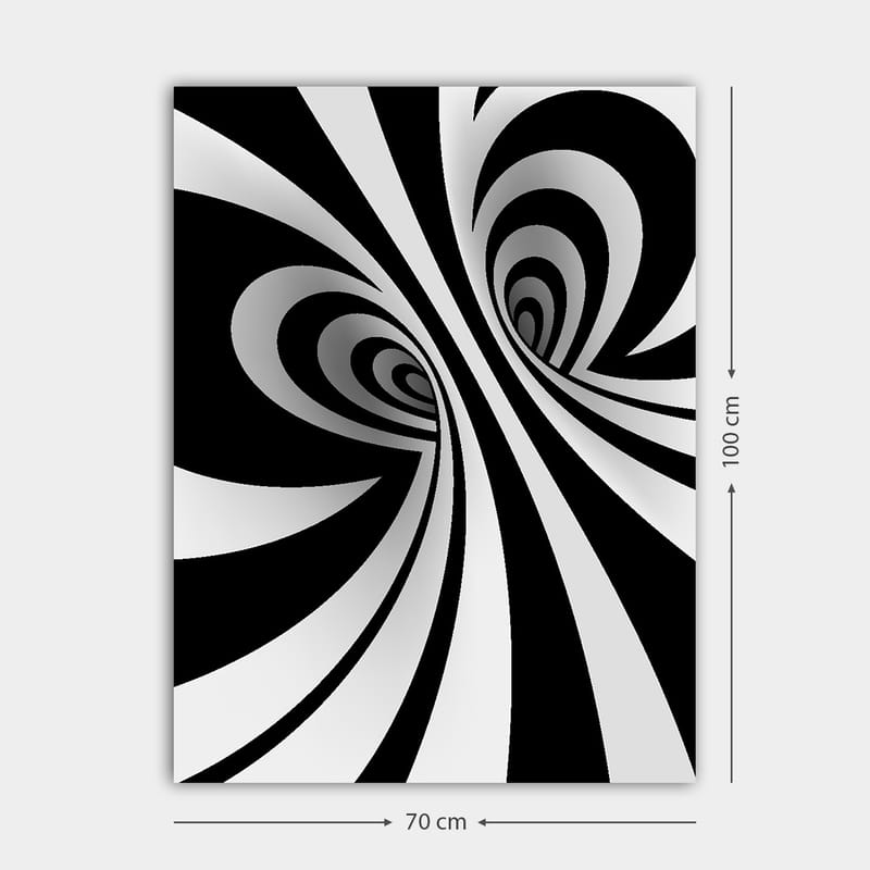 Canvas taulu 70x100 cm - Abstrakti mustavalkoinen kuvio kaarevilla linjoilla, jotka luovat syvyyden illuusion - Musta / Valkoinen / Harmaa - Sisustustuotteet - Taulu & taide - Canvas-taulu