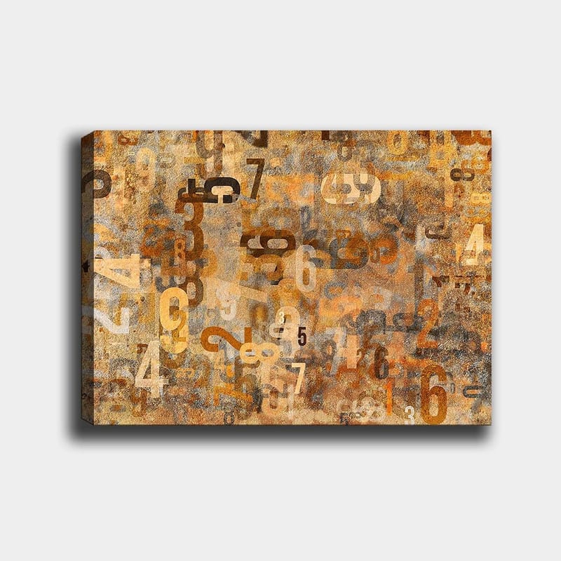 Canvas taulu 70x100 cm - Abstrakti numerokoostumus eri kokoisina ja sävyisinä, Oranssi / Beige / Ruskea