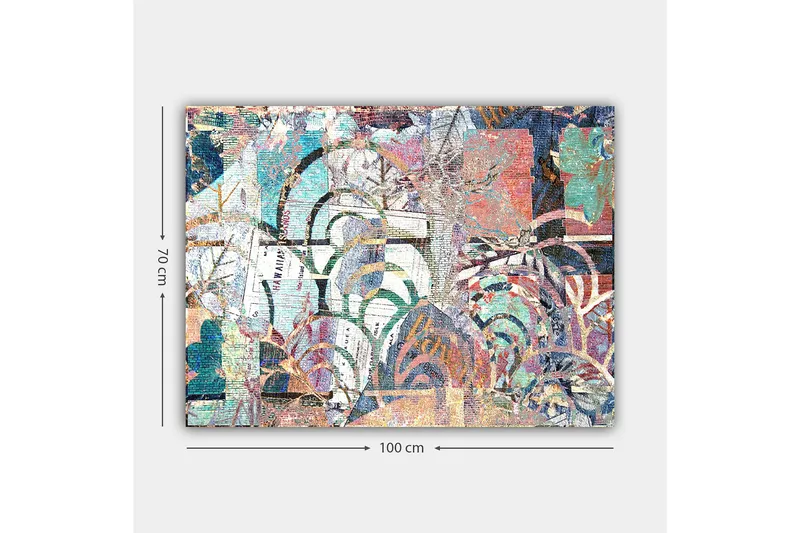 Canvas taulu 70x100 cm - Abstrakti sommitelma, jossa kasviaiheet ja tekstuurit luovat syvyyden ja liikkeen tunteen - Turkoosi / Punainen / Vihreä - Sisustustuotteet - Taulu & taide - Canvas-taulu