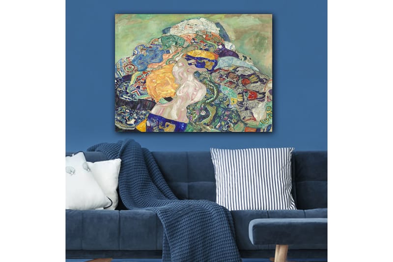 Canvas taulu 70x100 cm - Abstrakti sommitelma, jossa makaava hahmo on värikkäiden kuvioiden ja muotojen ympäröimä - Sininen / Oranssi / Vihreä - Sisustustuotteet - Taulu & taide - Canvas-taulu