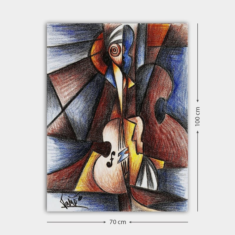 Canvas taulu 70x100 cm - Abstrakti sommitelma, jossa muusikko soittaa instrumenttia - Tummansininen / Ruskea / Beige - Sisustustuotteet - Taulu & taide - Canvas-taulu