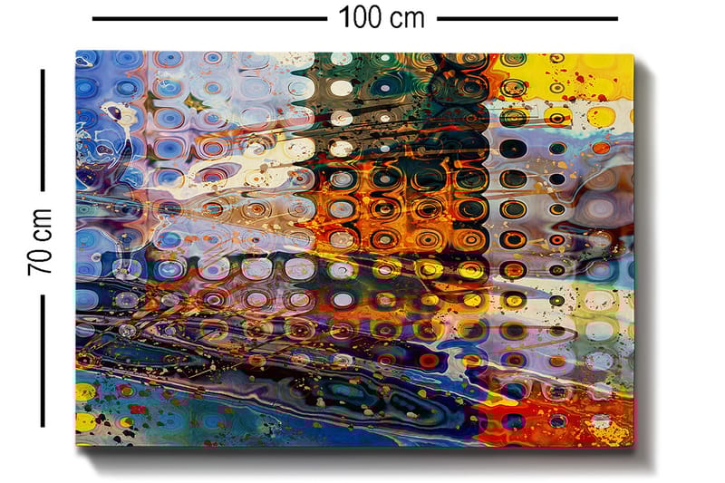 Canvas taulu 70x100 cm - Abstrakti sommitelma, jossa on erivärisiä pyöreitä kuvioita, jotka luovat dynaamisen tunnelman - Sininen / Oranssi / Keltainen - Sisustustuotteet - Taulu & taide - Canvas-taulu