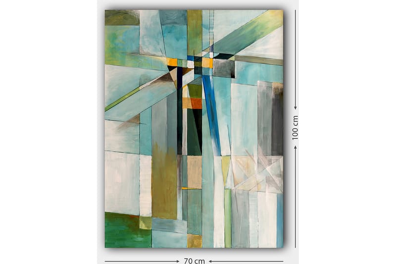 Canvas taulu 70x100 cm - Abstrakti sommitelma, jossa on geometrisia muotoja eri sinisen ja vihreän sävyissä - Sininen / Vihreä / Beige - Sisustustuotteet - Taulu & taide - Canvas-taulu