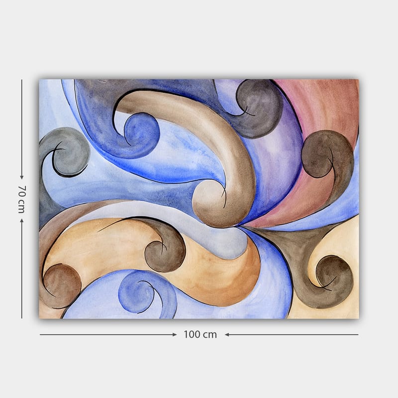 Canvas taulu 70x100 cm - Abstrakti sommitelma, jossa on keinuvia muotoja harmonisissa väreissä - Sininen / Beige / Ruskea - Sisustustuotteet - Taulu & taide - Canvas-taulu