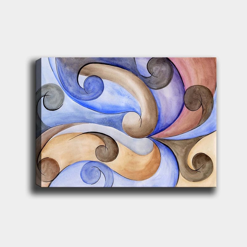 Canvas taulu 70x100 cm - Abstrakti sommitelma, jossa on keinuvia muotoja harmonisissa väreissä - Sininen / Beige / Ruskea - Sisustustuotteet - Taulu & taide - Canvas-taulu