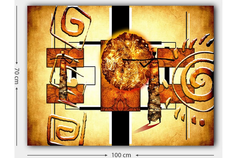 Canvas taulu 70x100 cm - Abstrakti sommitelma, jossa on suuri aurinko ja geometrisia muotoja - Kulta / Ruskea / Musta - Sisustustuotteet - Taulu & taide - Canvas-taulu