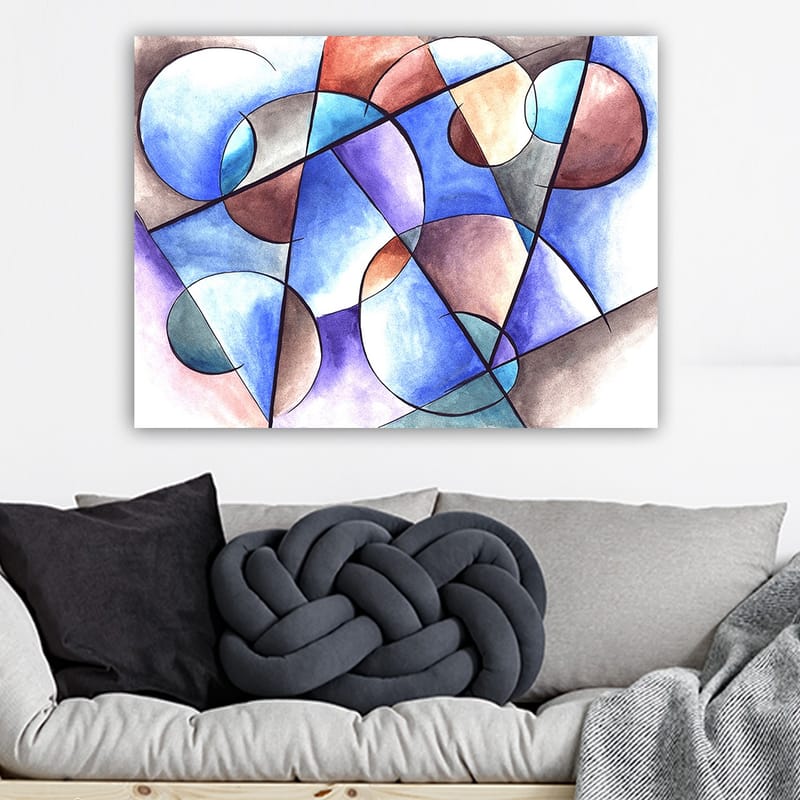 Canvas taulu 70x100 cm - Abstrakti sommitelma, jossa on ympyröitä ja geometrisia muotoja harmonisissa väreissä - Sininen / Ruskea / Terrakotta - Sisustustuotteet - Taulu & taide - Canvas-taulu