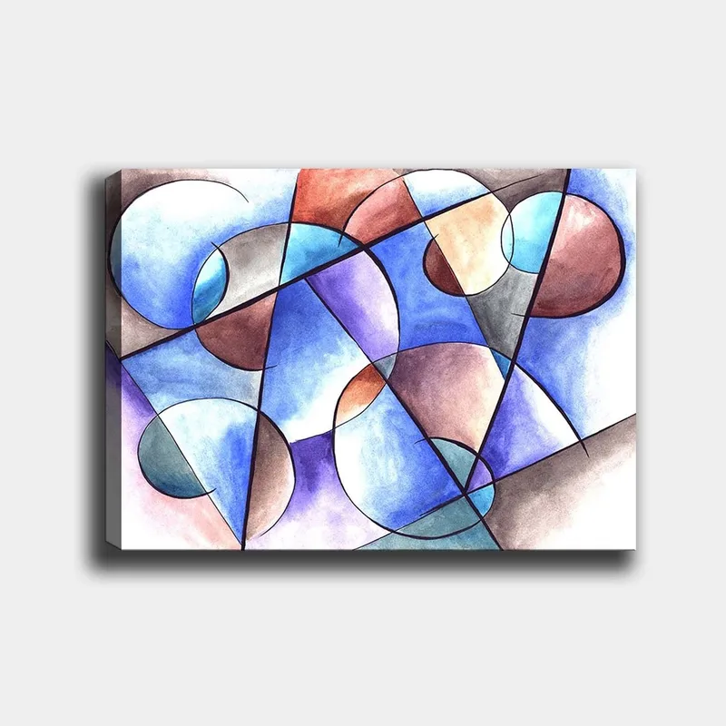 Canvas taulu 70x100 cm - Abstrakti sommitelma, jossa on ympyröitä ja geometrisia muotoja harmonisissa väreissä, Sininen / Ruskea / Terrakotta