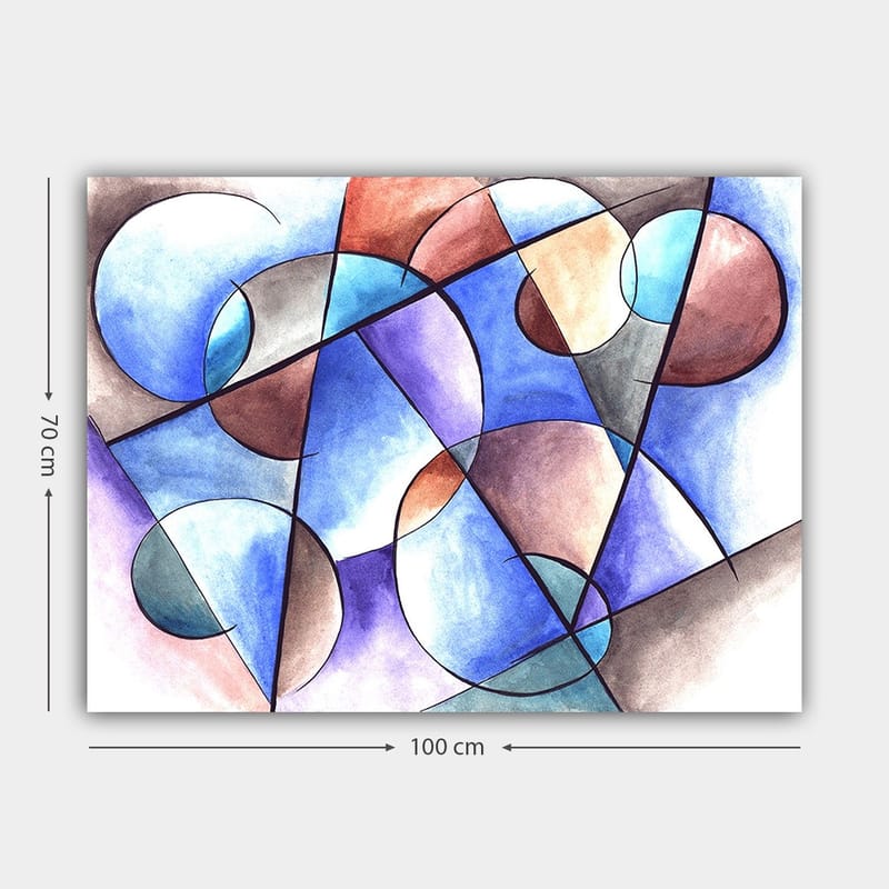 Canvas taulu 70x100 cm - Abstrakti sommitelma, jossa on ympyröitä ja geometrisia muotoja harmonisissa väreissä - Sininen / Ruskea / Terrakotta - Sisustustuotteet - Taulu & taide - Canvas-taulu