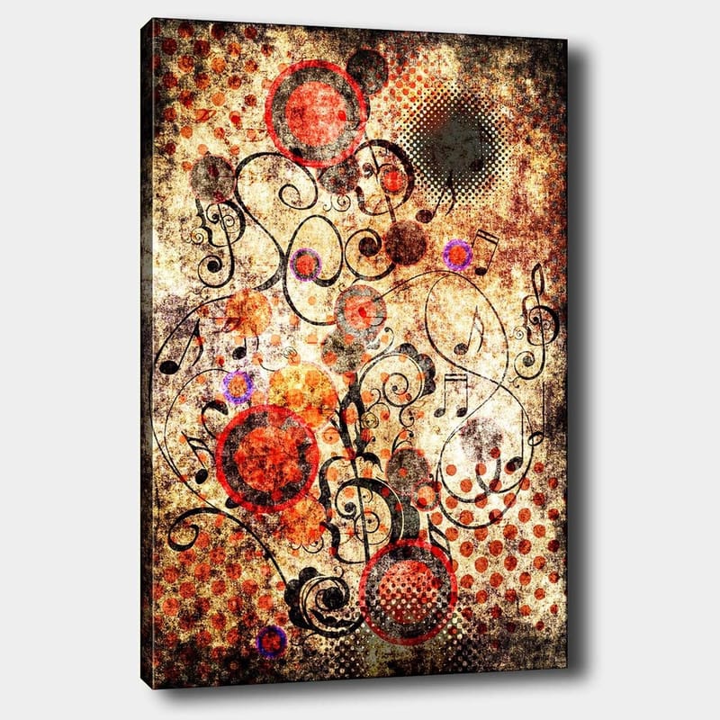 Canvas taulu 70x100 cm - Abstrakti sommitelma, jossa on ympyröitä ja mustia viivoja dynaamisessa ja leikkisässä tyylissä - Punainen / Musta / Beige - Sisustustuotteet - Taulu & taide - Canvas-taulu