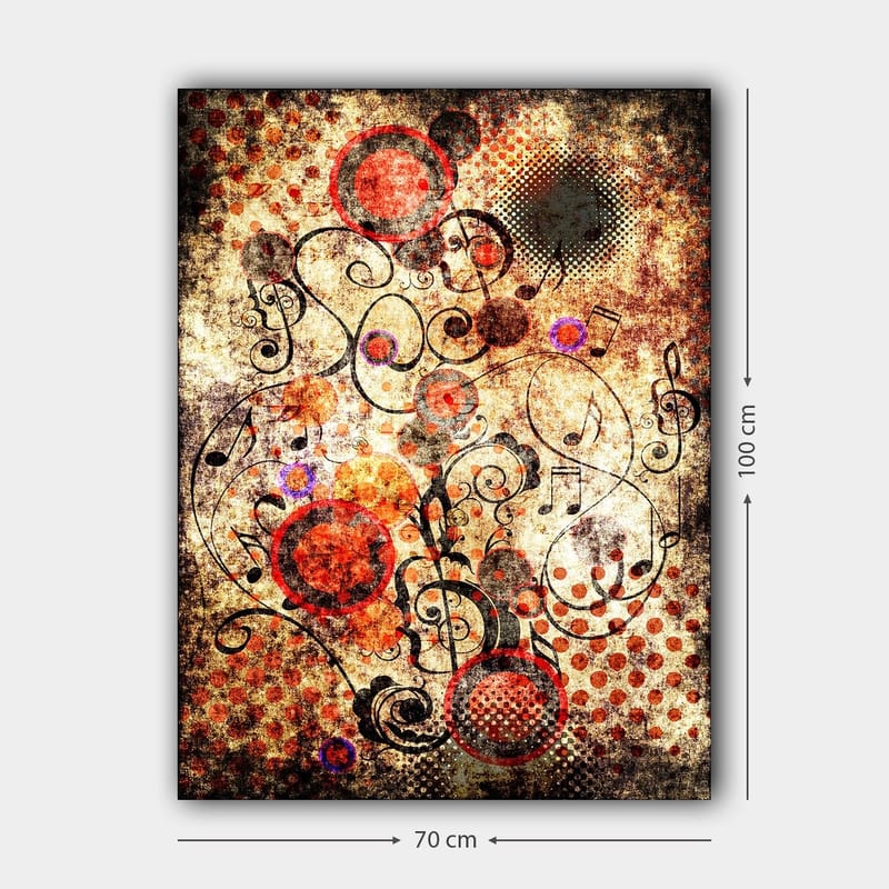 Canvas taulu 70x100 cm - Abstrakti sommitelma, jossa on ympyröitä ja mustia viivoja dynaamisessa ja leikkisässä tyylissä - Punainen / Musta / Beige - Sisustustuotteet - Taulu & taide - Canvas-taulu