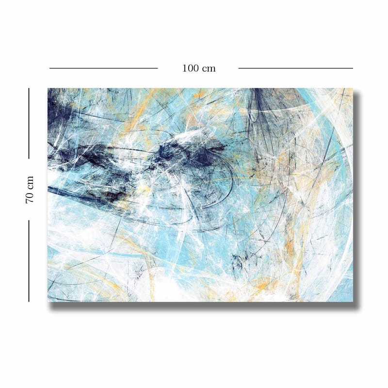 Canvas taulu 70x100 cm - Abstrakti sommitelma, jossa sinisen ja vaalean sävyiset elementit luovat liikkeen tunteen - Sininen / Valkoinen / Vaaleankeltainen - Sisustustuotteet - Taulu & taide - Canvas-taulu